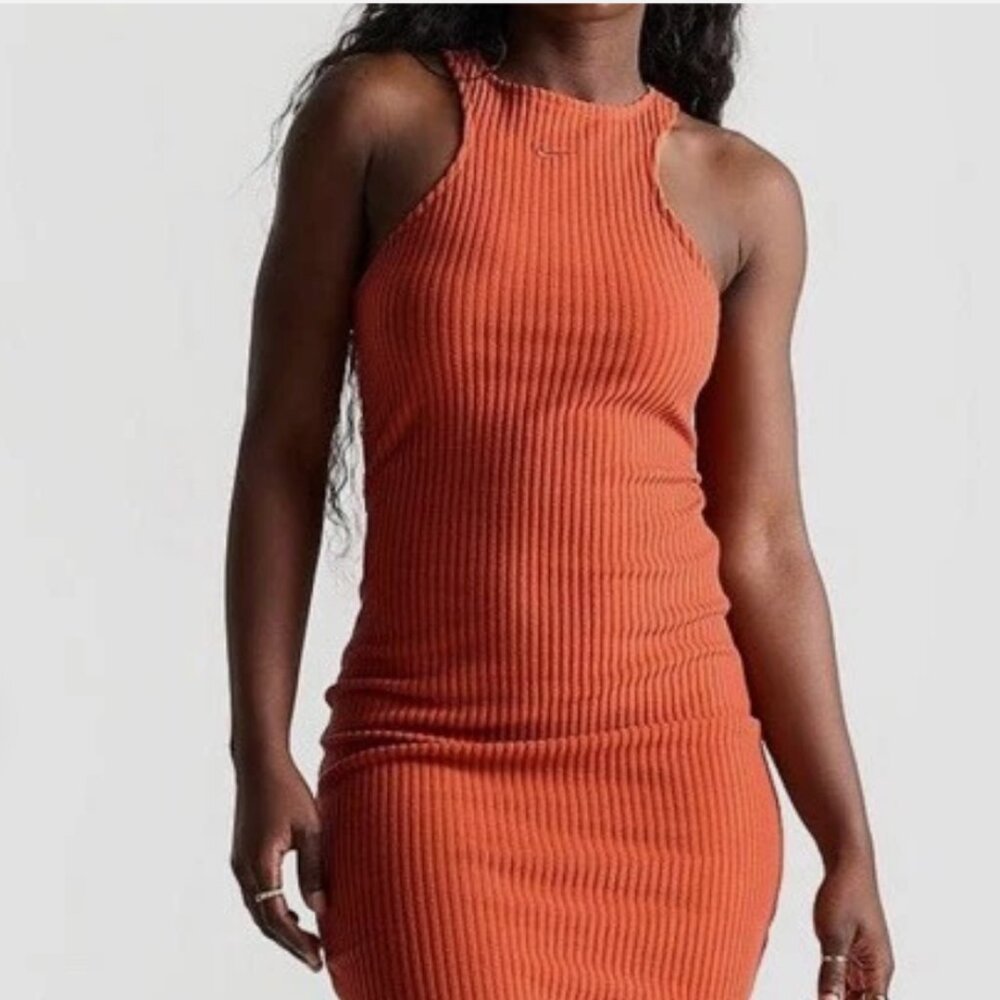 Size M - Nike Chill Rib Women's Slim Sleeveless Midi Dress Burnt Orange